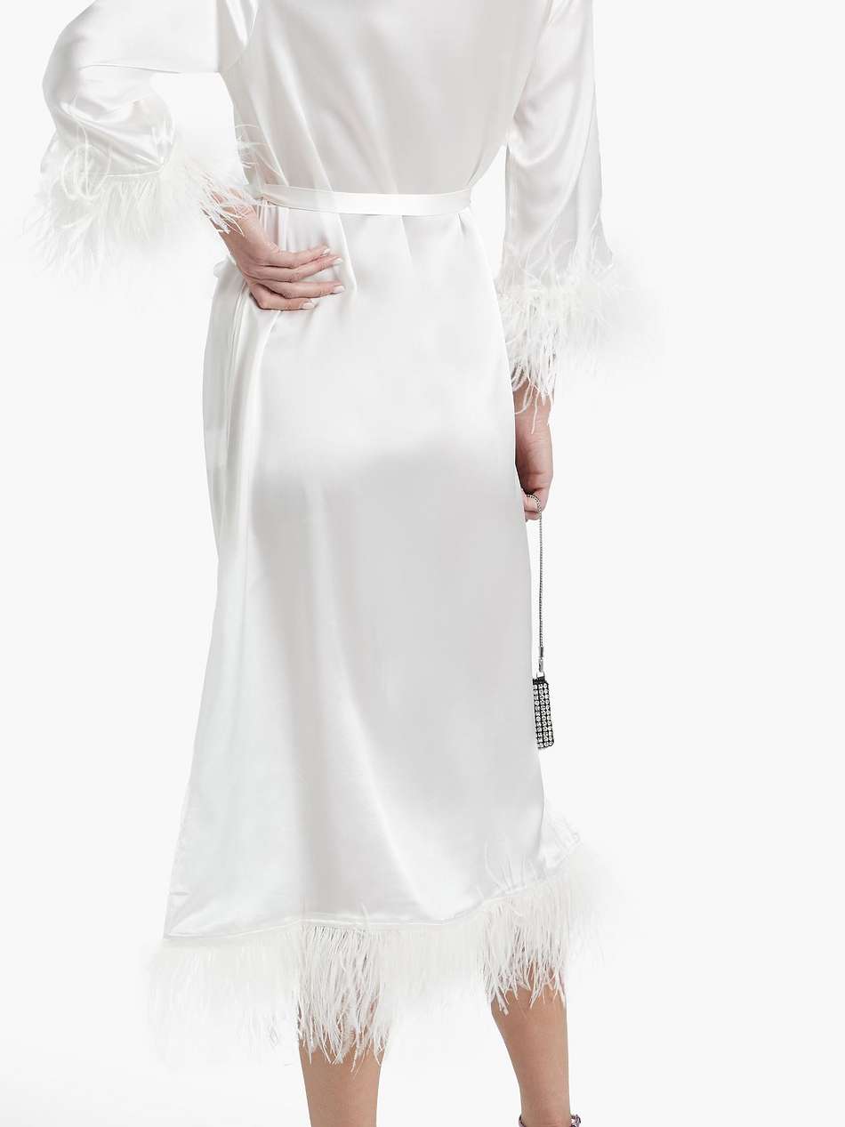 andrea feather-trimmed silk-satin midi dress