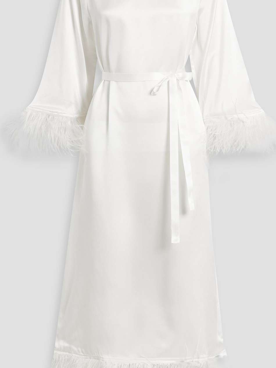 andrea feather-trimmed silk-satin midi dress