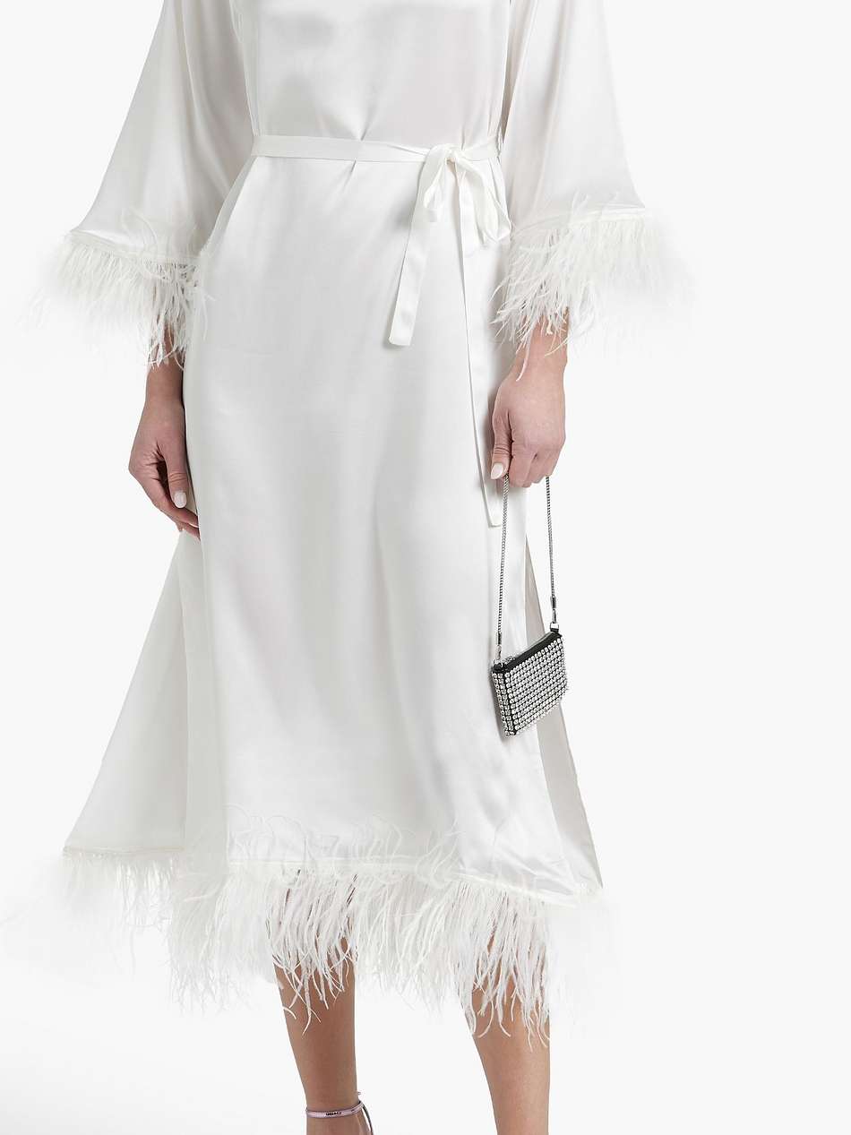 andrea feather-trimmed silk-satin midi dress