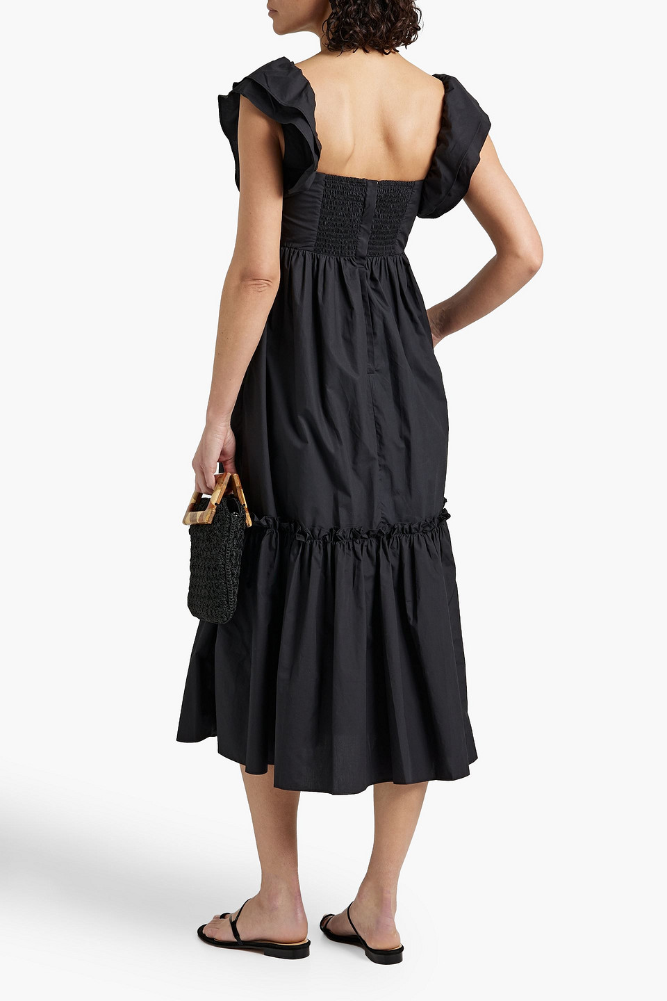 Shop Cara Cara Darby Ruffled Cotton-poplin Midi Dress In Black