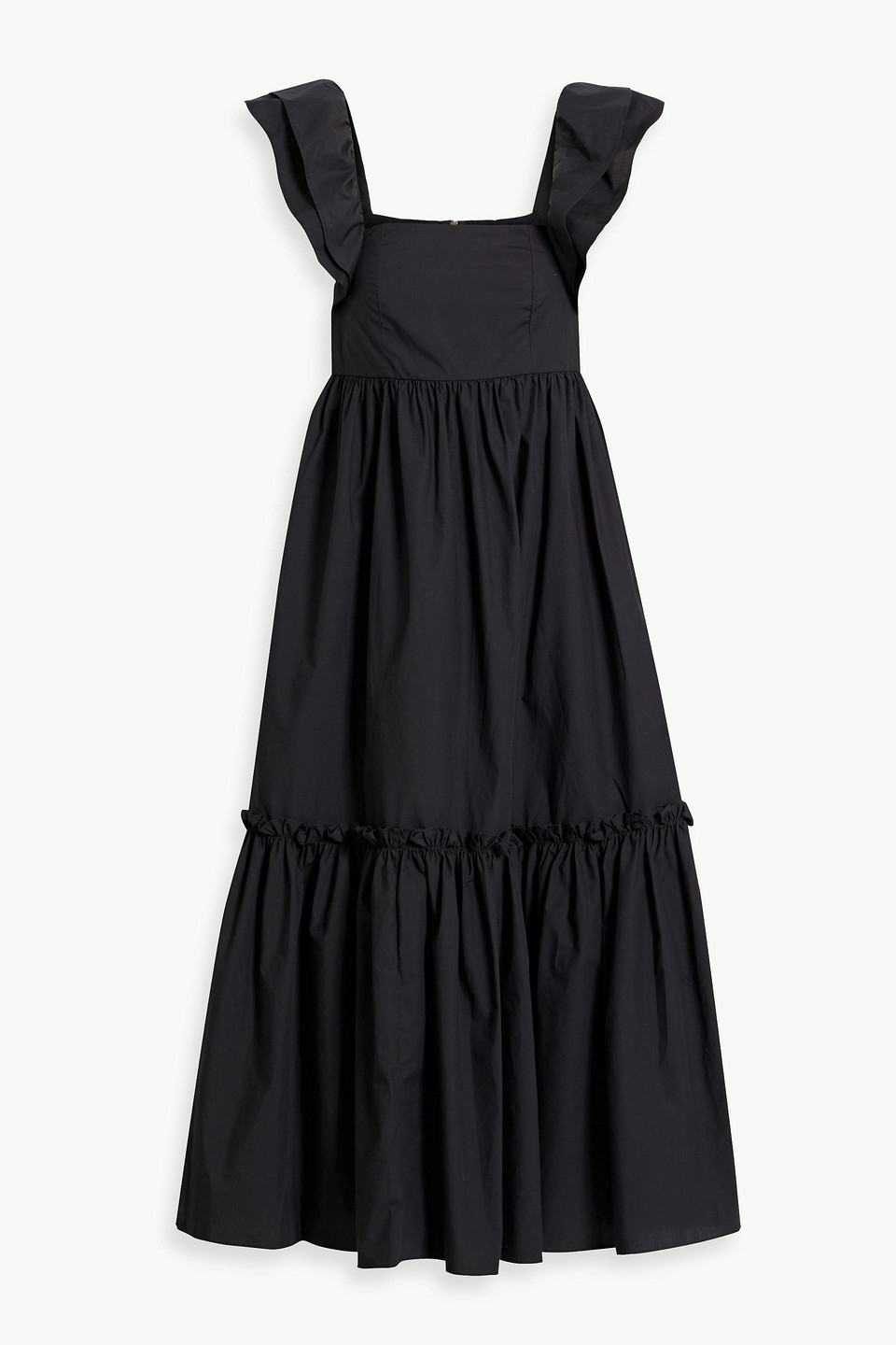 CARA CARA - Darby ruffled cotton-poplin midi dress - Black - XS