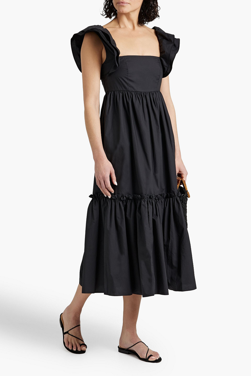 Shop Cara Cara Darby Ruffled Cotton-poplin Midi Dress In Black