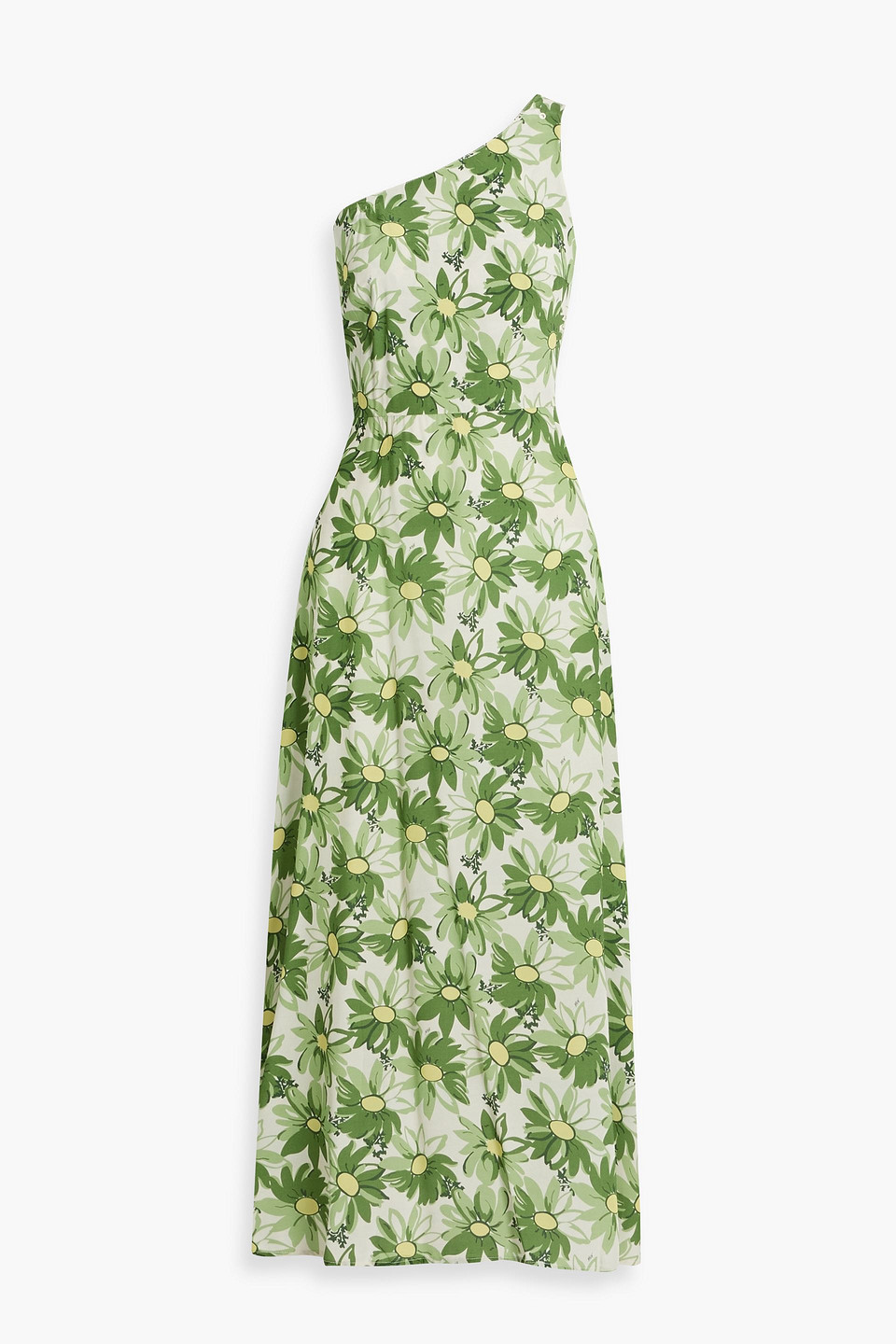 Hvn Elena One-shoulder Floral-print Crepe Maxi Dress In Leaf Green