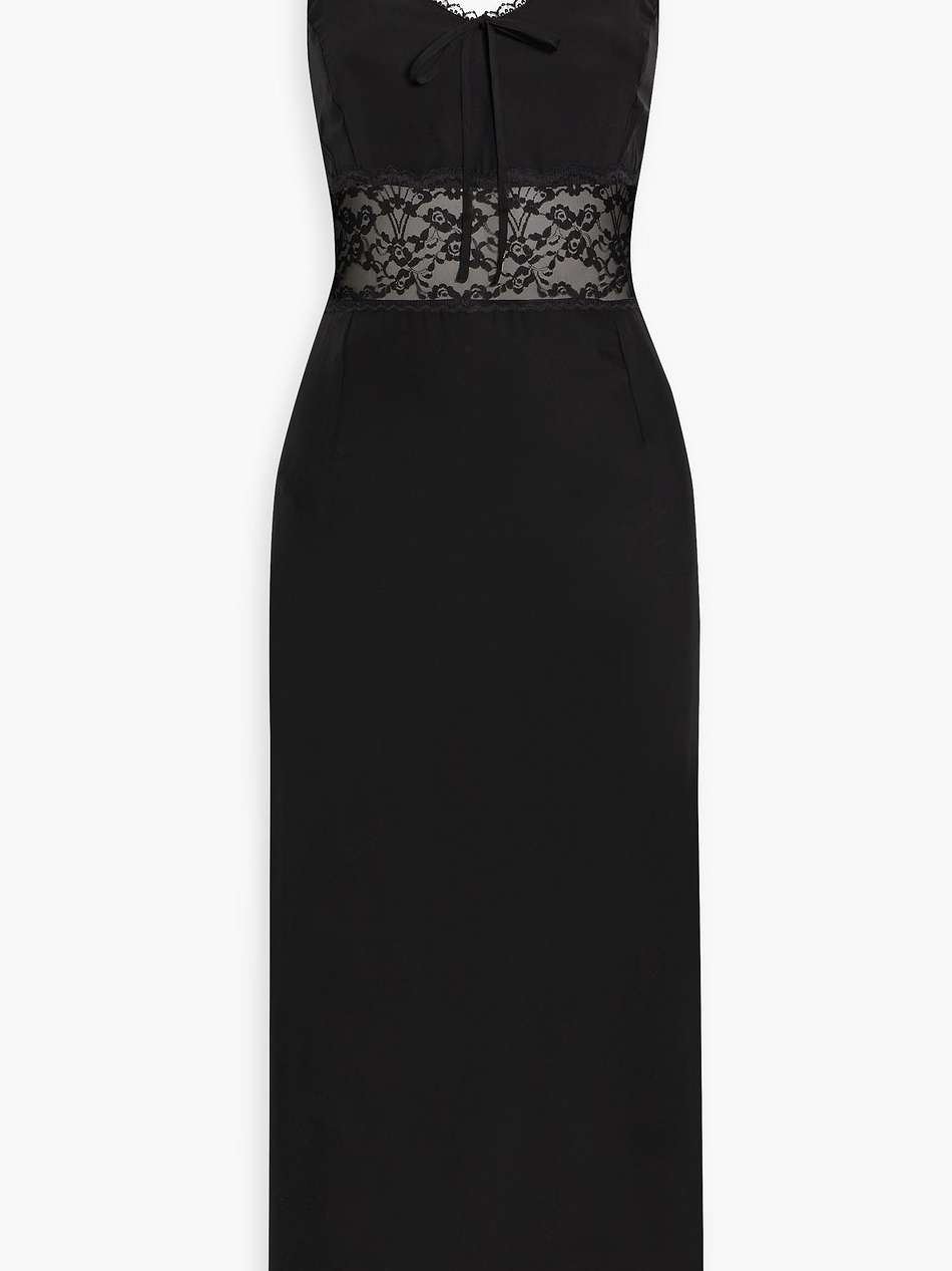 chrissy lace-paneled silk-satin midi dress