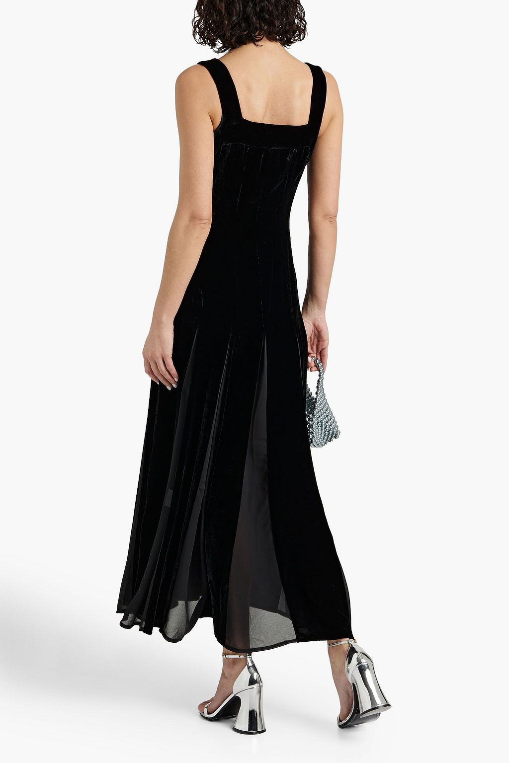 HVN Viv pleated chiffon and velvet maxi dress