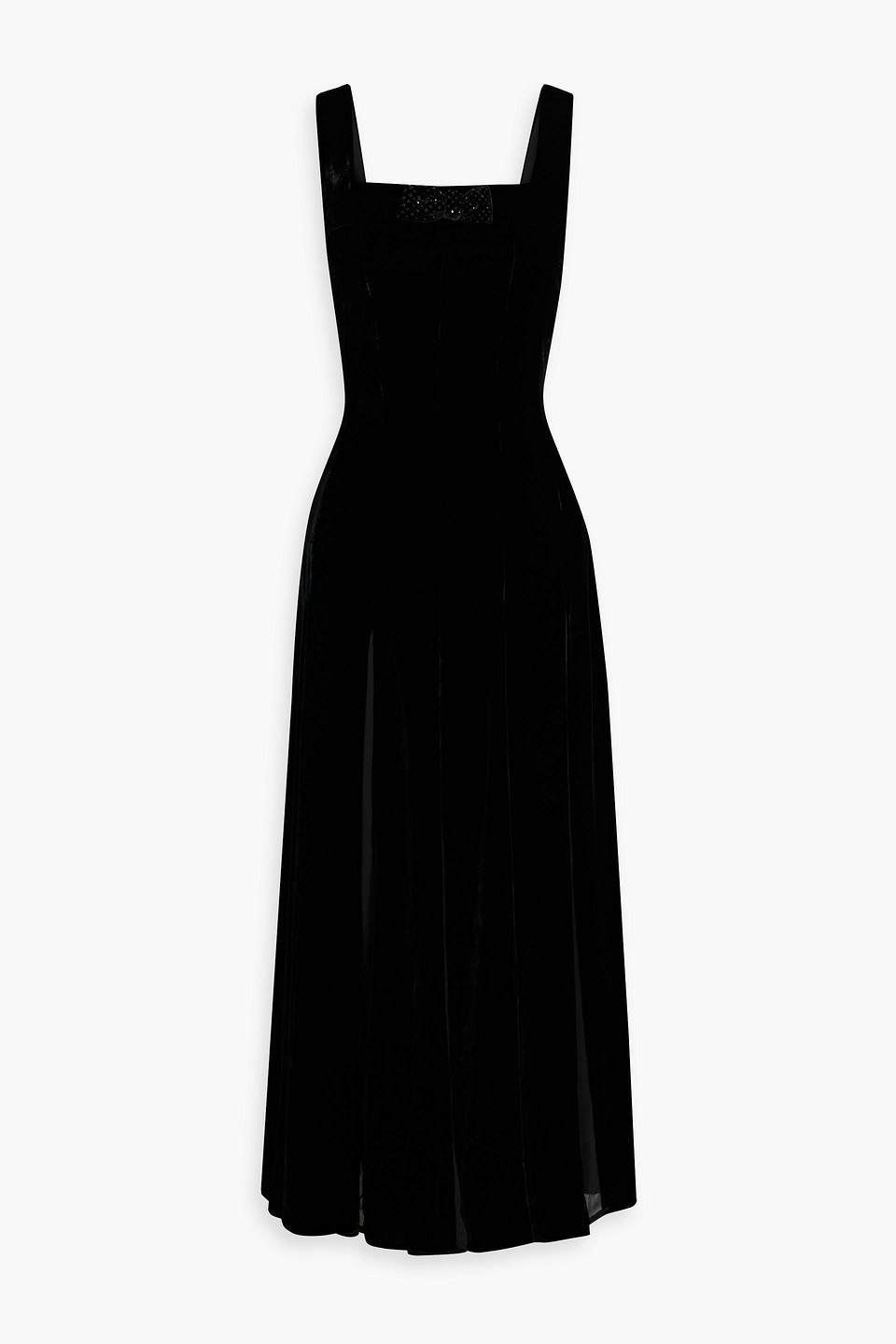 Hvn Viv Pleated Chiffon And Velvet Maxi Dress In Black