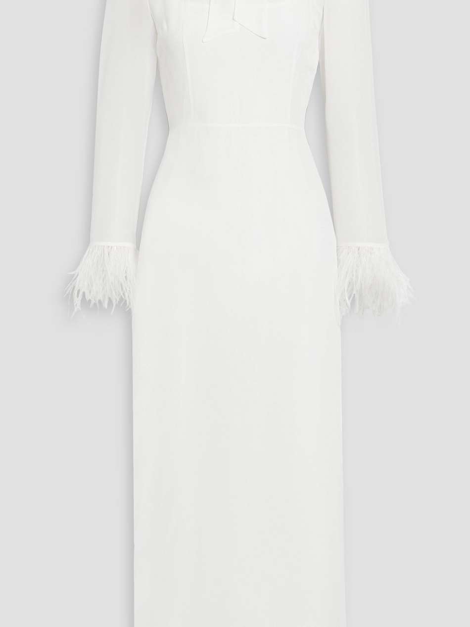 elissa feather-trimmed silk crepe de chine midi dress