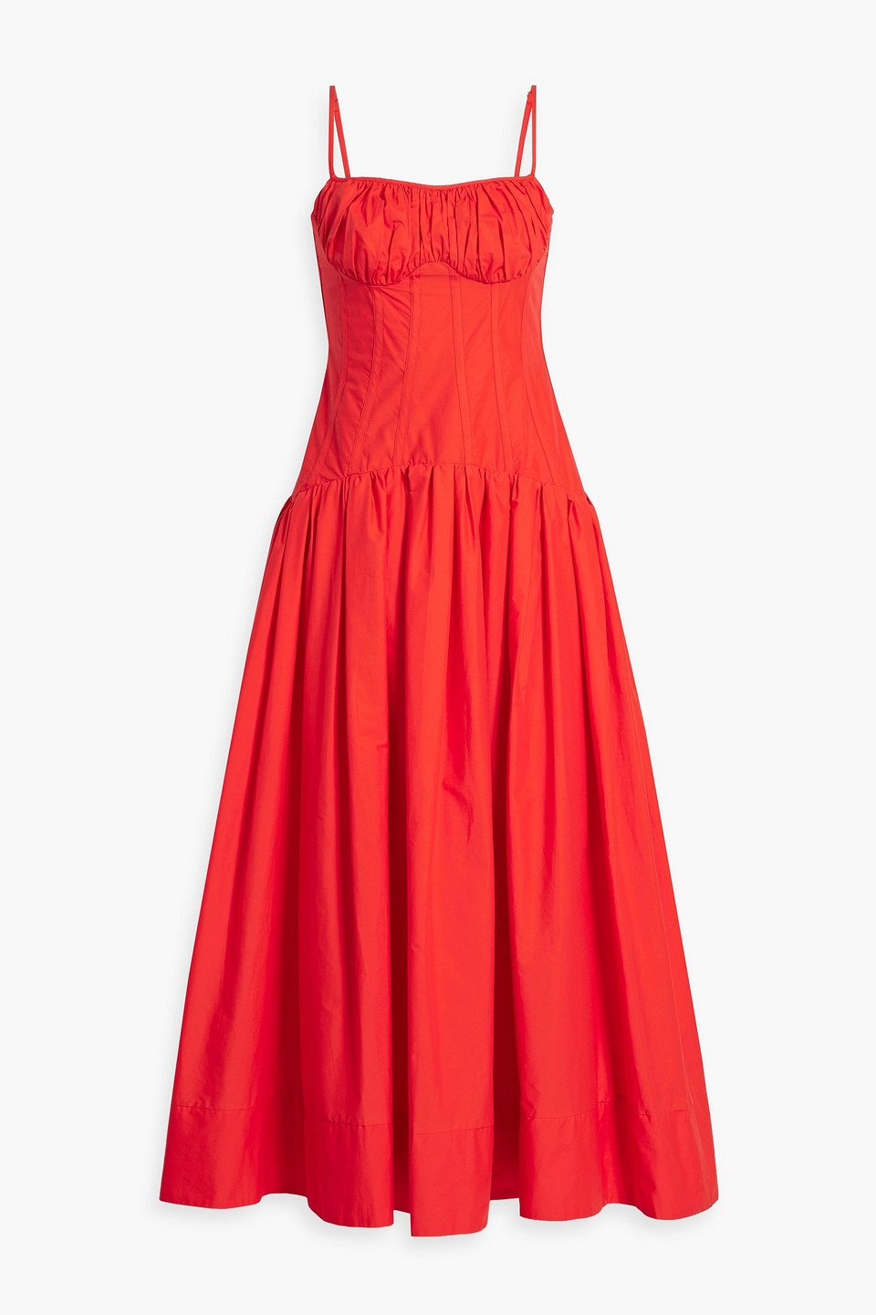 Nicholas Dolma Gathered Cotton Maxi Dress In Tomato Red