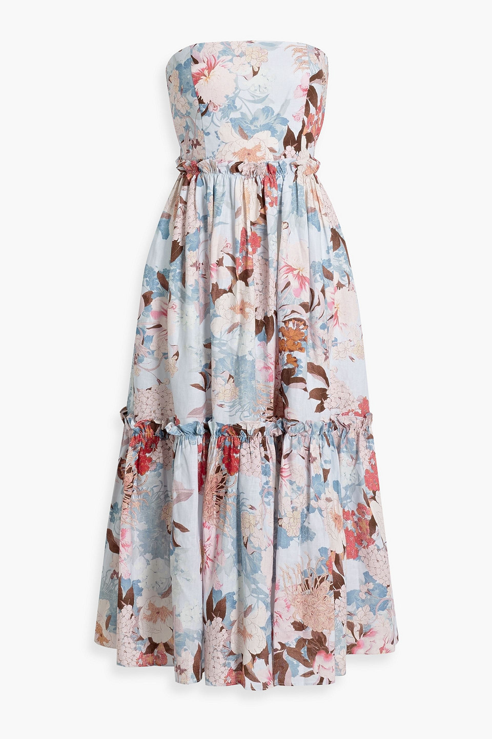 Cara Cara Torres Tiered Linen Midi Dress In Light Blue | ModeSens
