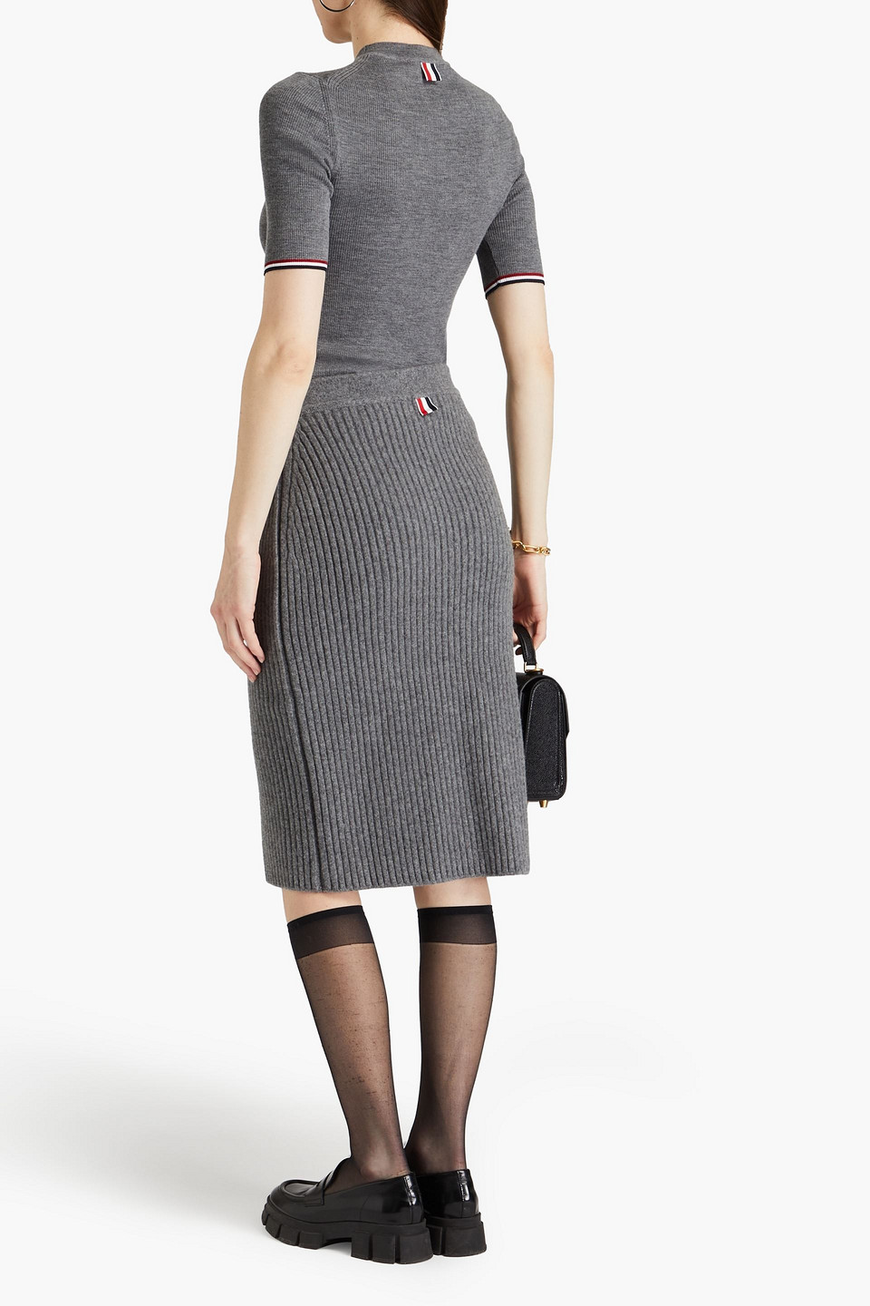 Shop Thom Browne Ribbed Wool And Cashmere-blend Midi Skirt In Gray