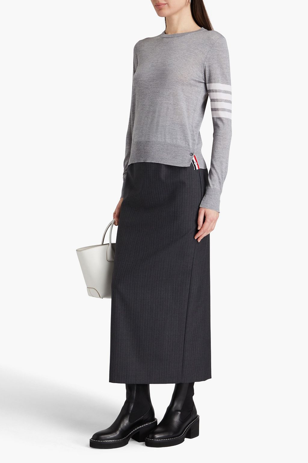 THOM BROWNE Gestreifter Pullover aus Merinowolle