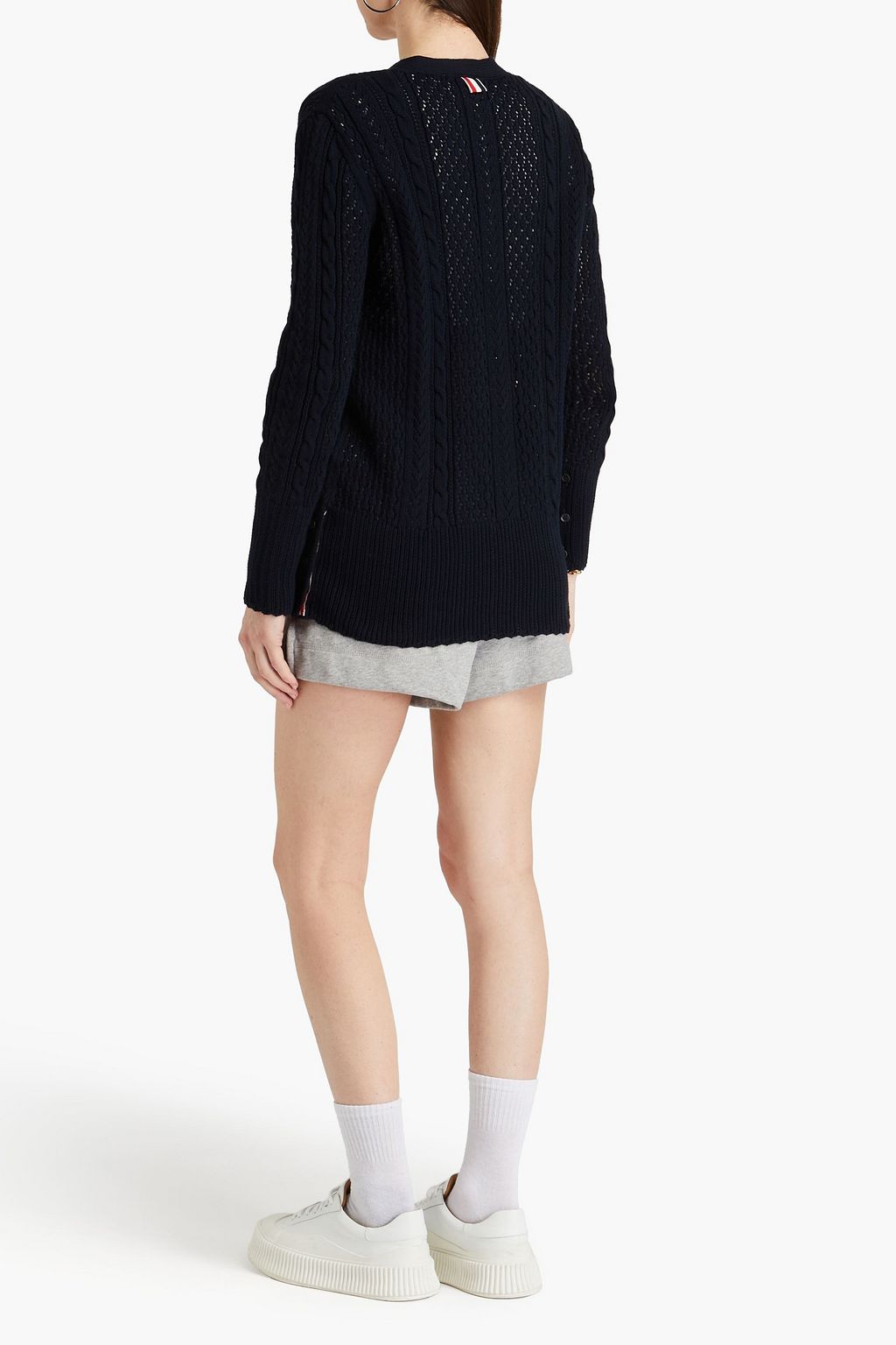 THOM BROWNE Cardigan aus Baumwolle in Zopf- und Pointelle-Strick