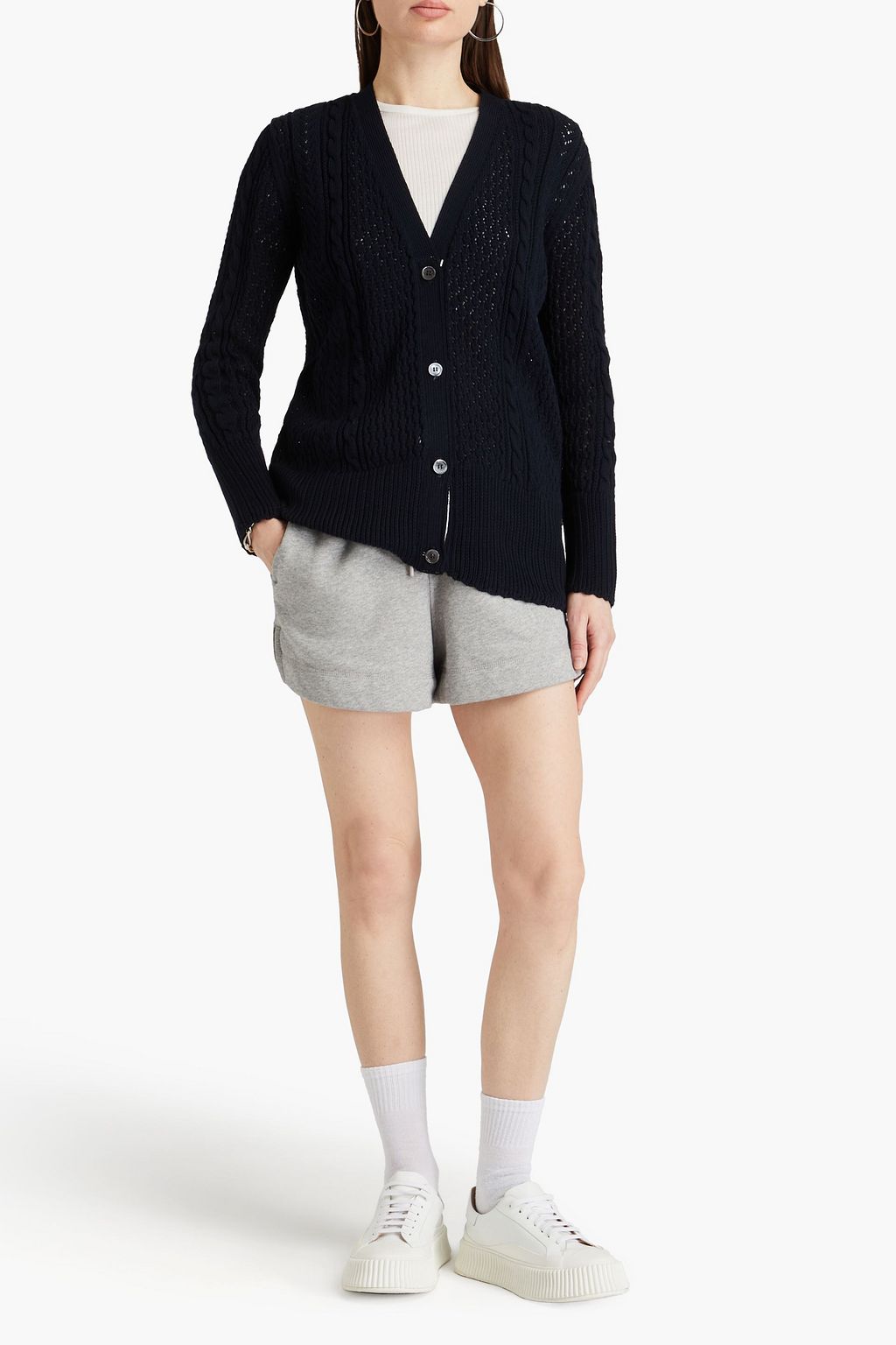 THOM BROWNE Cardigan aus Baumwolle in Zopf- und Pointelle-Strick