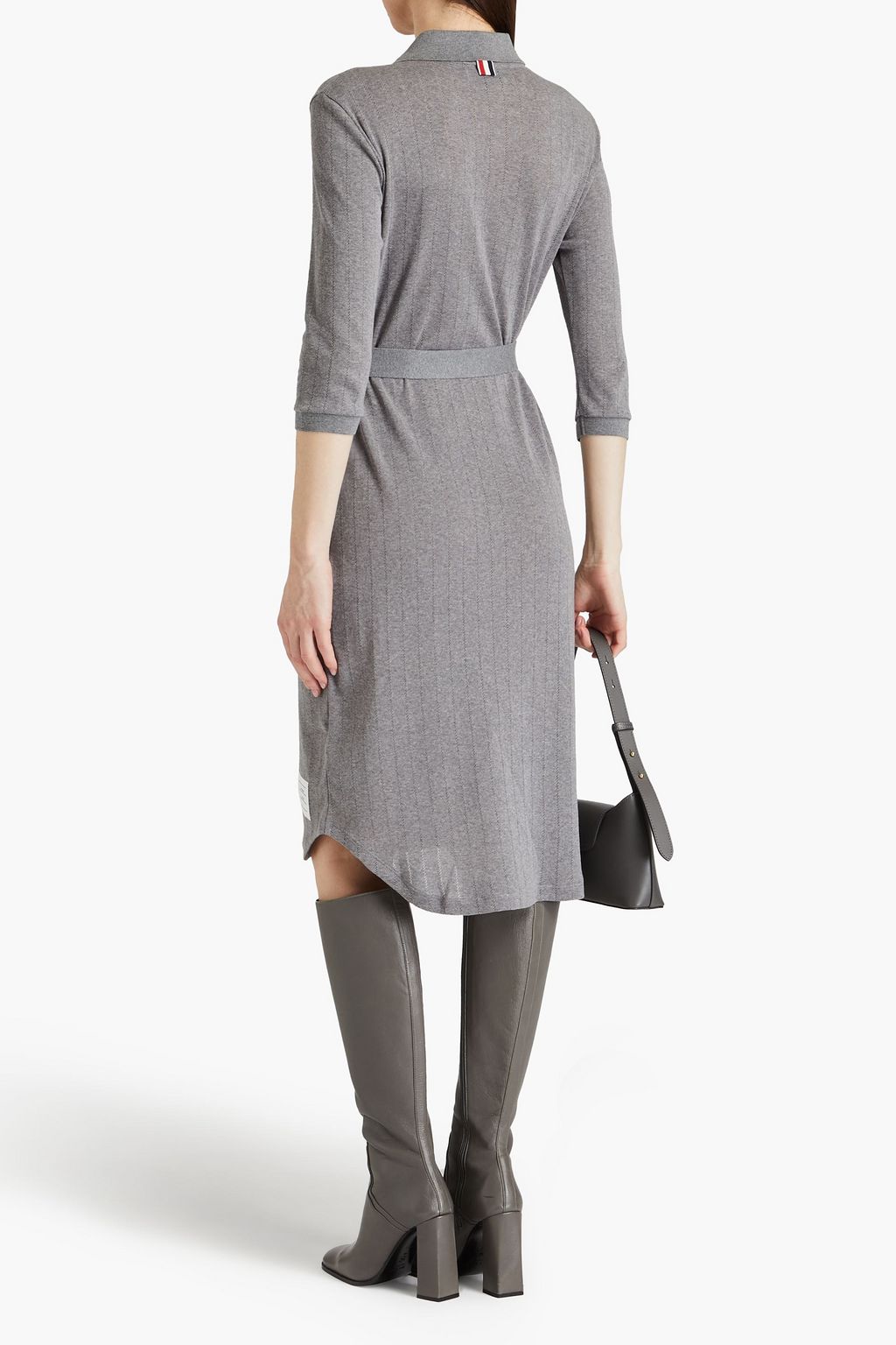 THOM BROWNE Hemdkleid in Midilänge aus Pointelle-Strick aus einer Baumwollmischung mit Gürtel