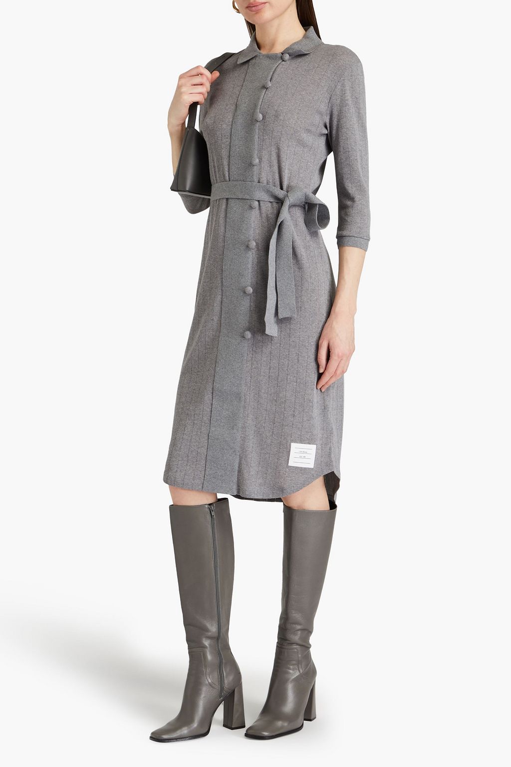 THOM BROWNE Hemdkleid in Midilänge aus Pointelle-Strick aus einer Baumwollmischung mit Gürtel