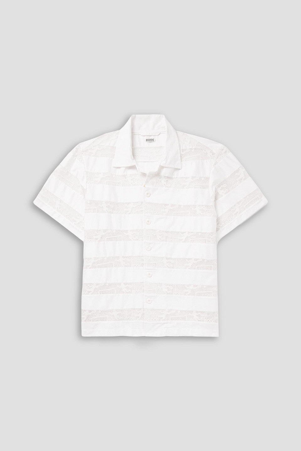 bode - camp-collar paneled cotton-poplin and lace shirt - white - xl
