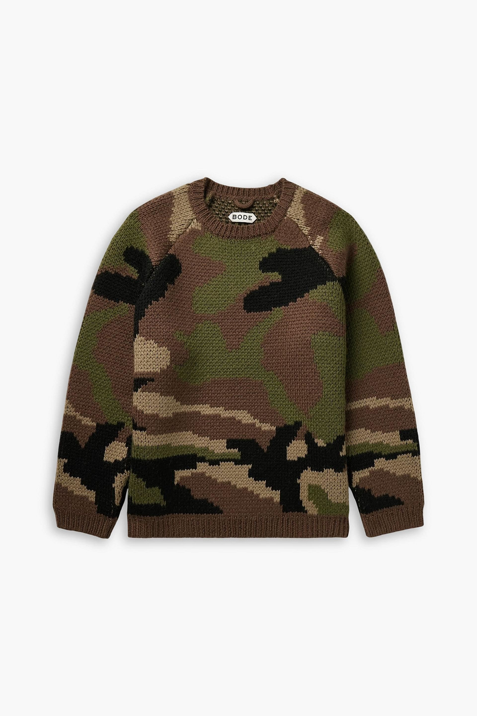 Bode Camouflage Merino Wool Sweater In Green