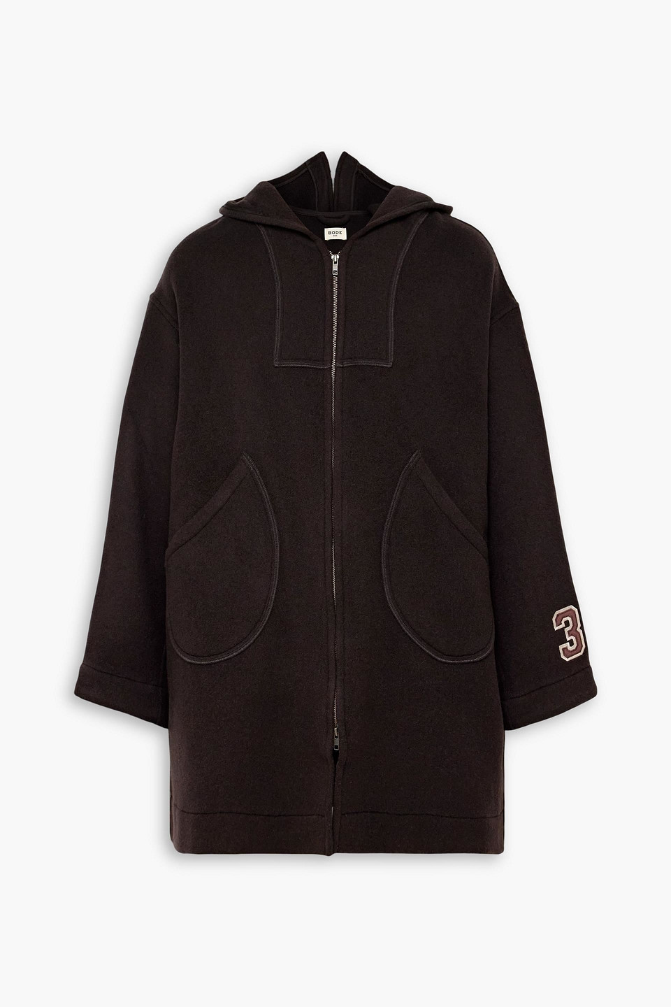 bode - sideline appliquéd wool-felt coat - brown - xs
