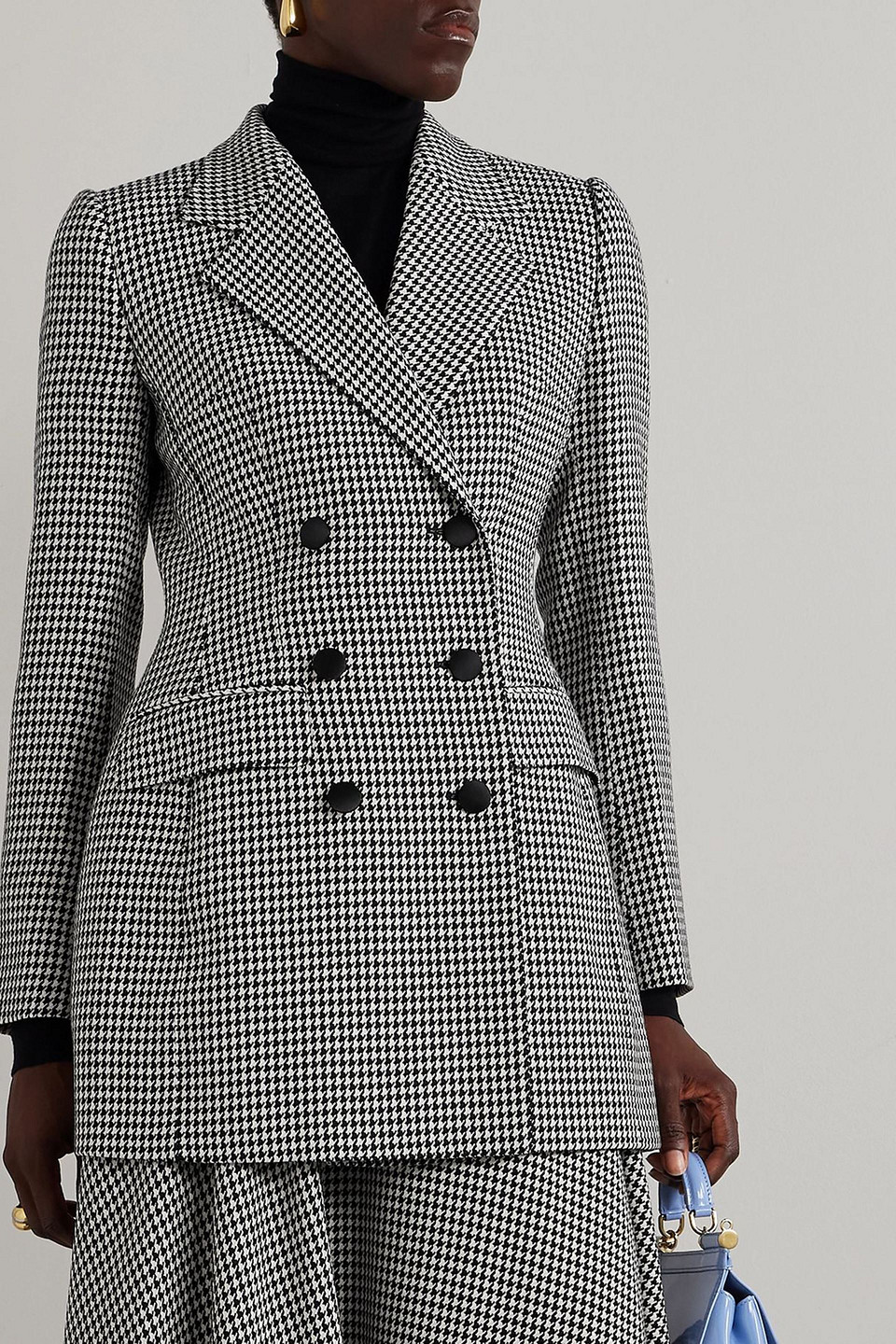 Dolce & Gabbana Double-breasted Houndstooth Wool-blend Blazer In Multi