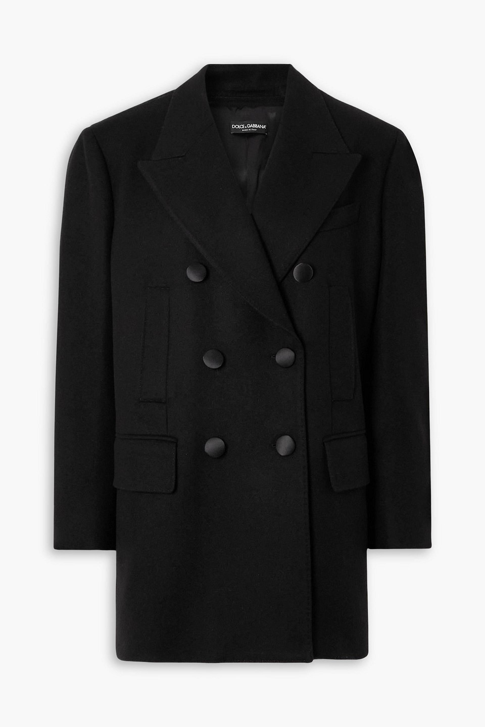 dolce & gabbana - double-breasted satin-trimmed brushed wool-blend blazer - black - it 38