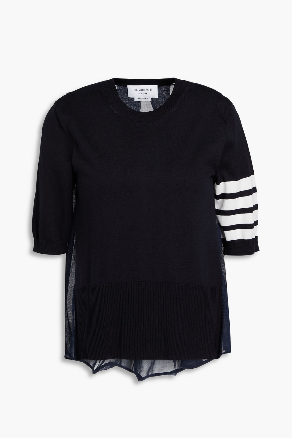 Knit-paneled pleated silk-blend top