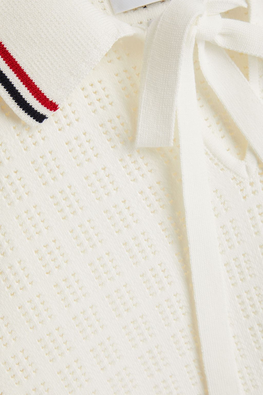 THOM BROWNE Pussy-bow pointelle-knit cotton polo sweater