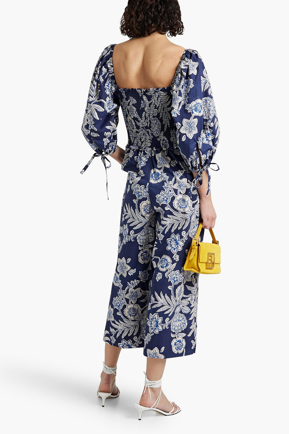 Shop Cara Cara Jazzy Cropped Printed Cotton-poplin Jumpsuit In Navy