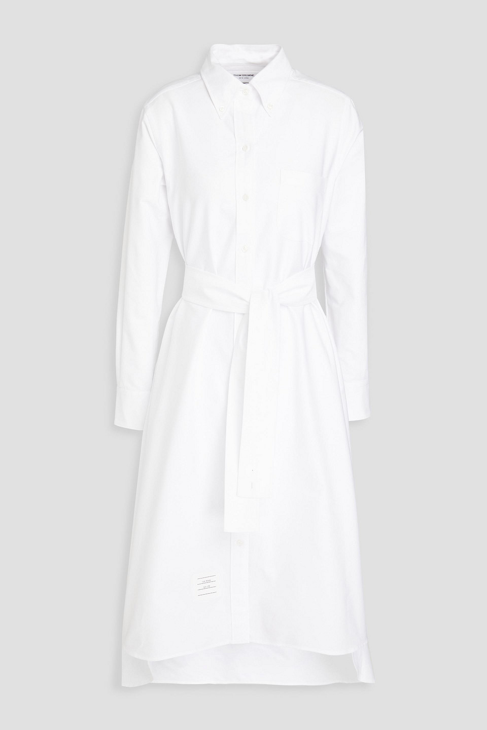 Thom Browne Belted Cotton Oxford Midi Shirt Dress In White