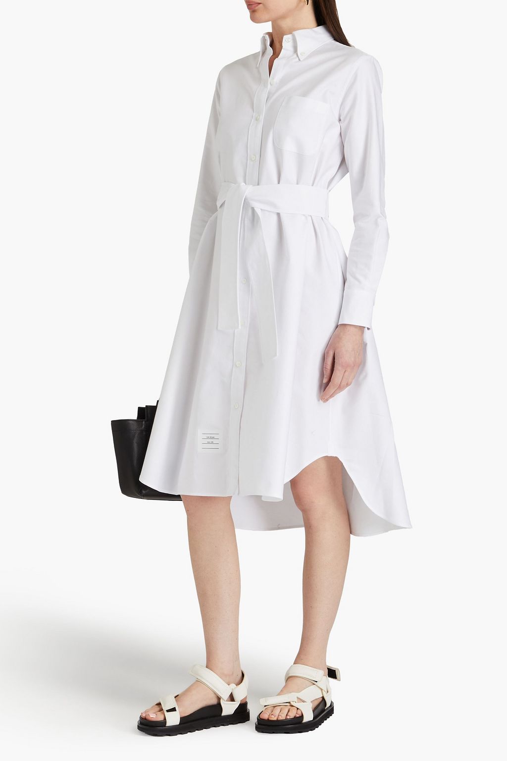 THOM BROWNE Belted cotton Oxford midi shirt dress
