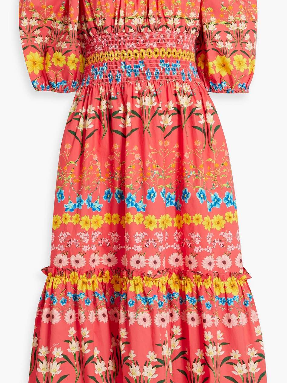 off-the-shoulder floral-print cotton-poplin midi dress