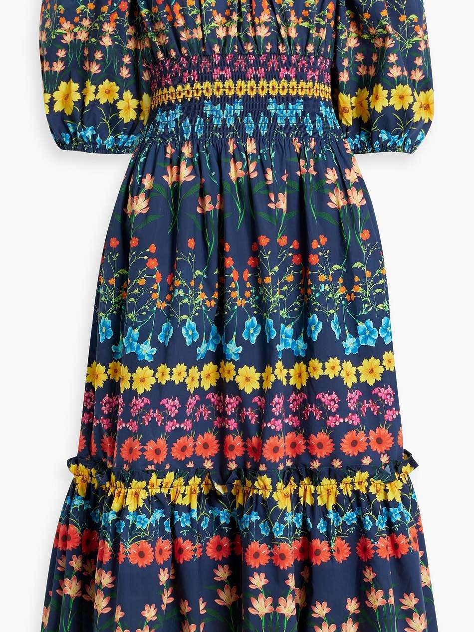 off-the-shoulder floral-print cotton-poplin midi dress
