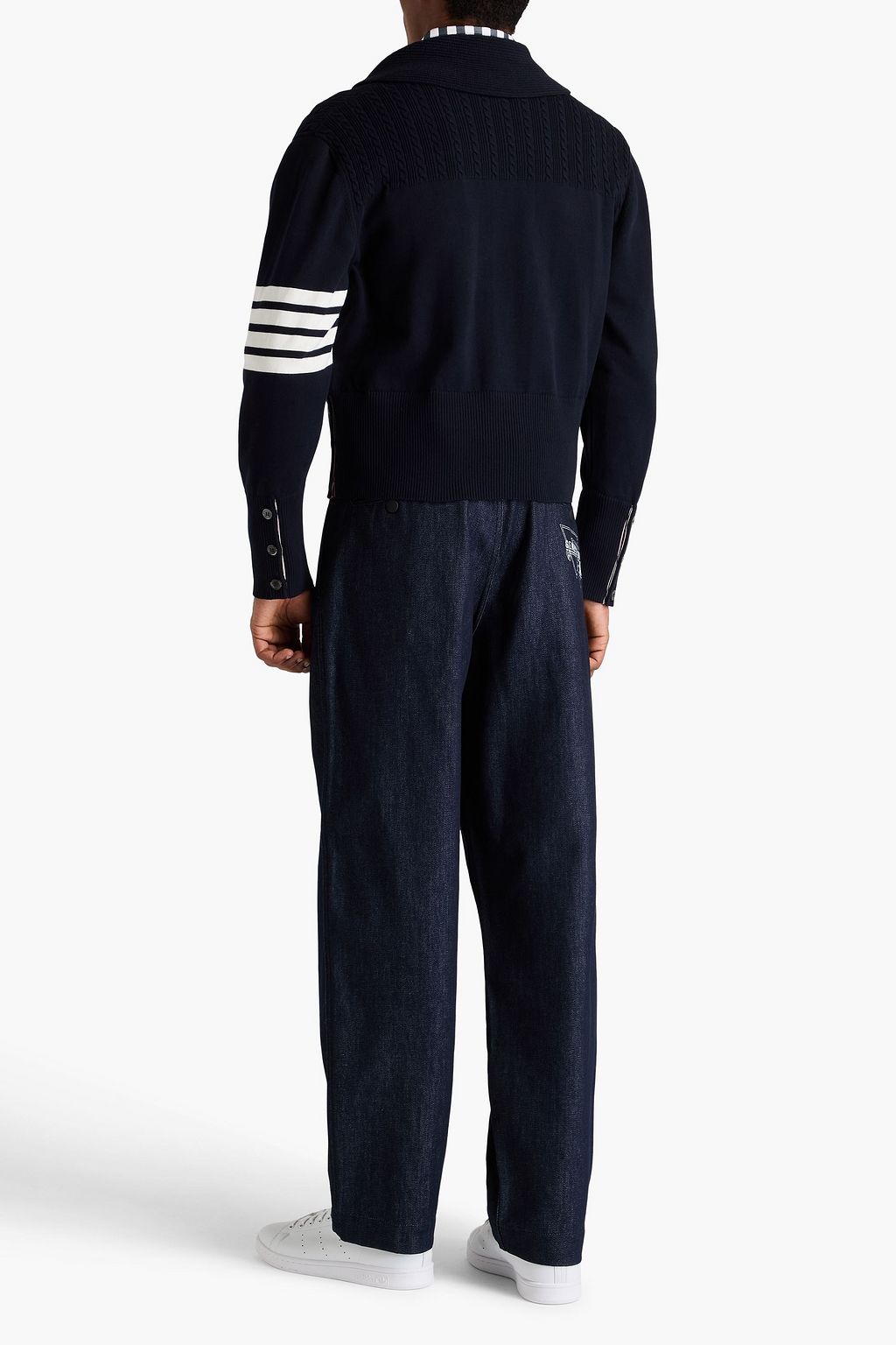 THOM BROWNE Gestreifter Cardigan aus Baumwolle mit Zopfstrickmuster