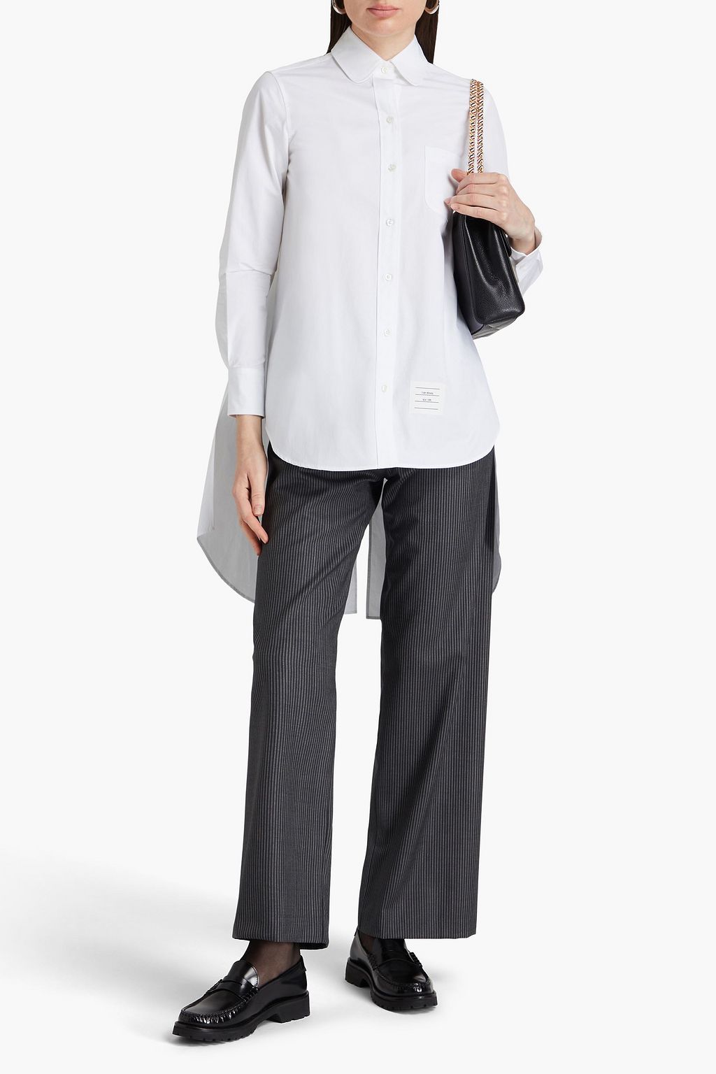 THOM BROWNE Asymmetric cotton-poplin shirt