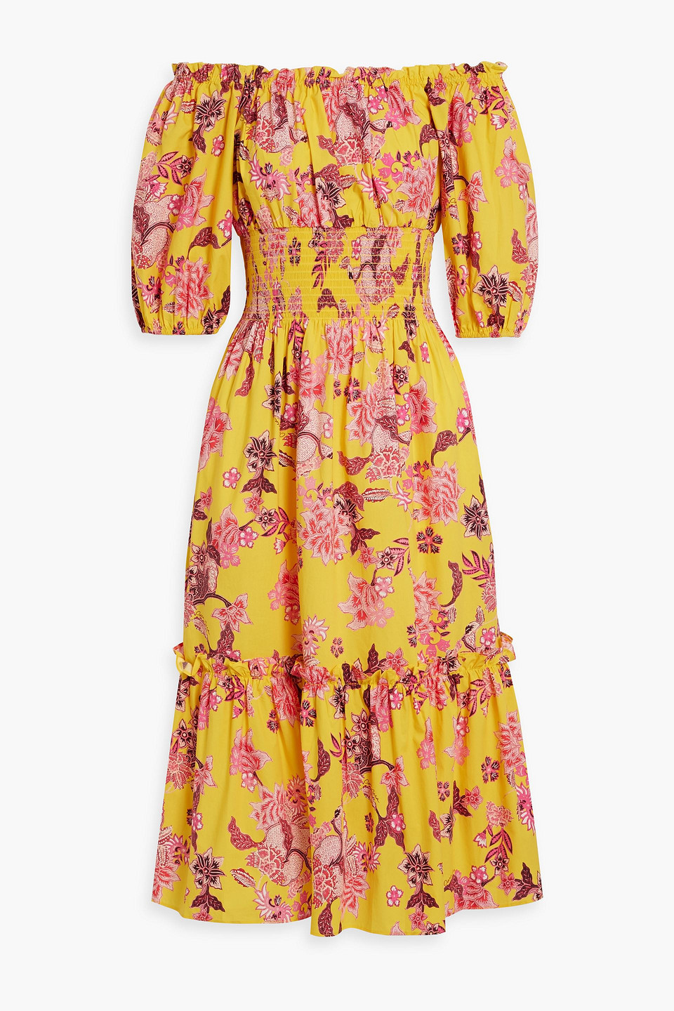 Cara Cara Mimi Off-the-shoulder Floral-print Cotton-poplin Midi Dress In Yellow