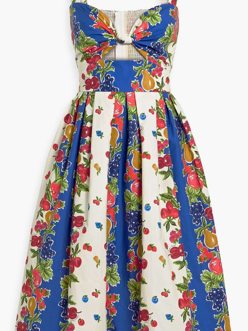 laurel pleated printed cotton-poplin midi dress