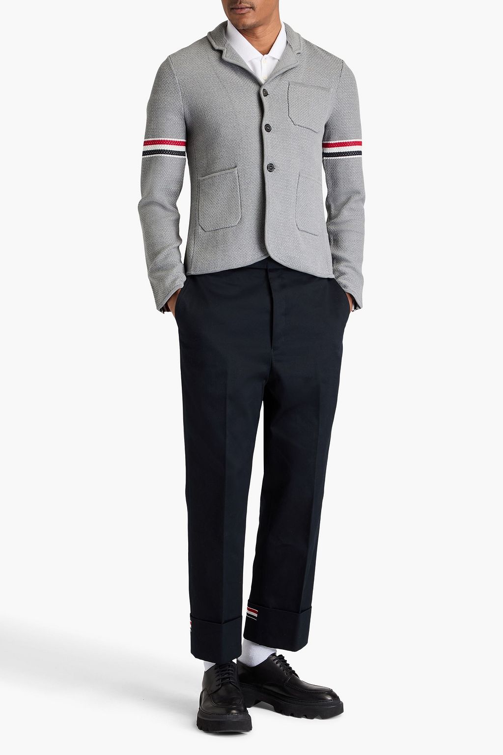 THOM BROWNE Striped cotton-blend tweed blazer