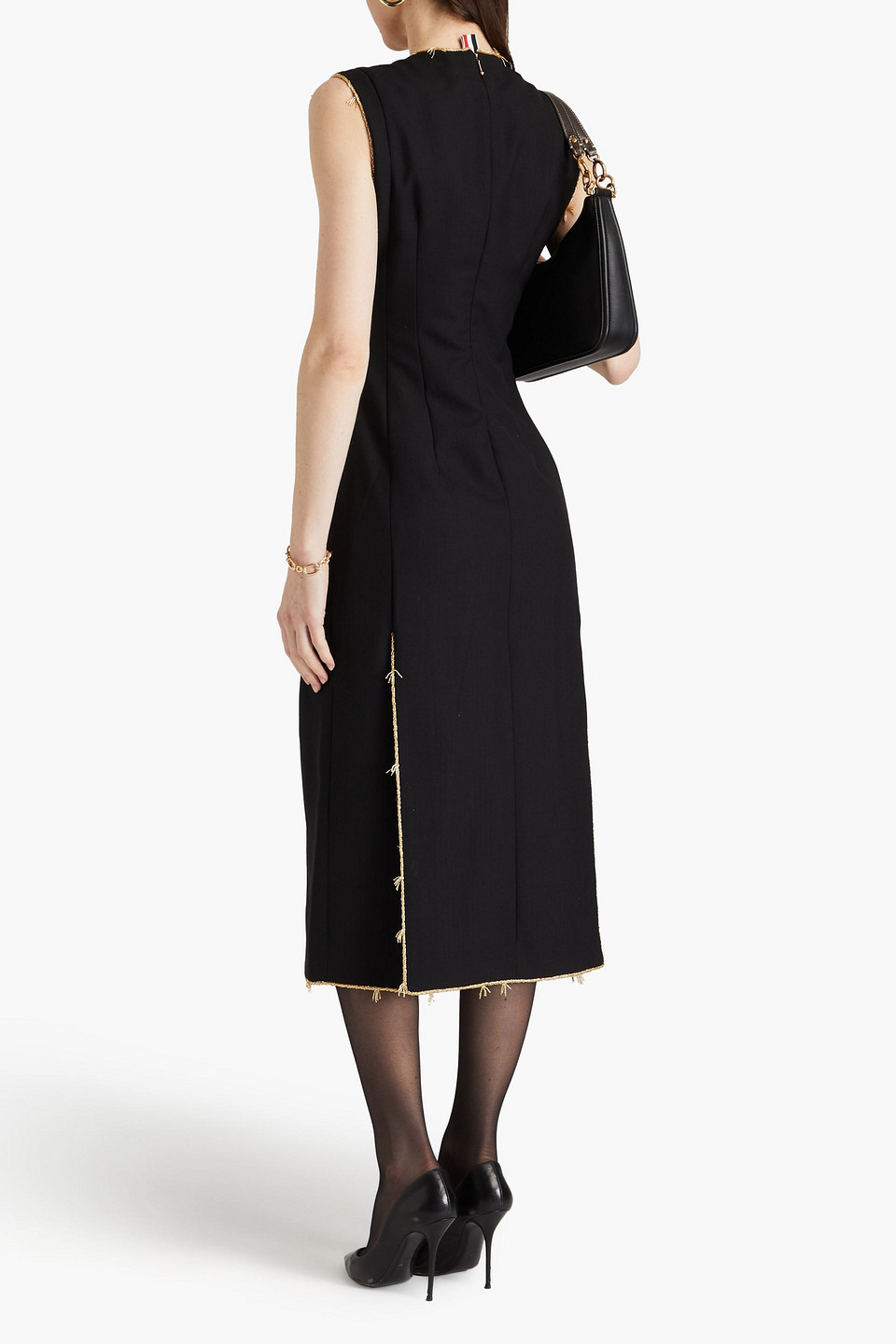 Shop Thom Browne Bead-embellished Wool Midi Dress In Black