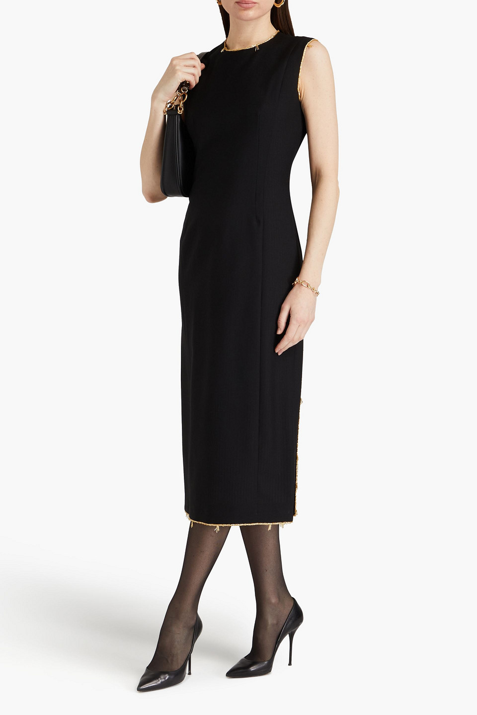 Shop Thom Browne Bead-embellished Wool Midi Dress In Black