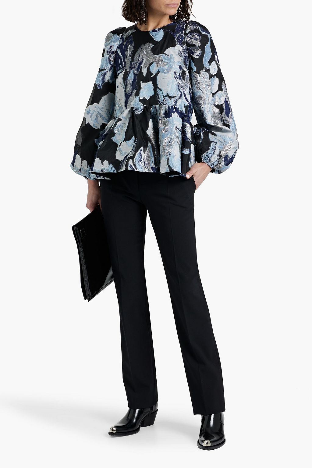 STINE GOYA Jenny metallic jacquard peplum top