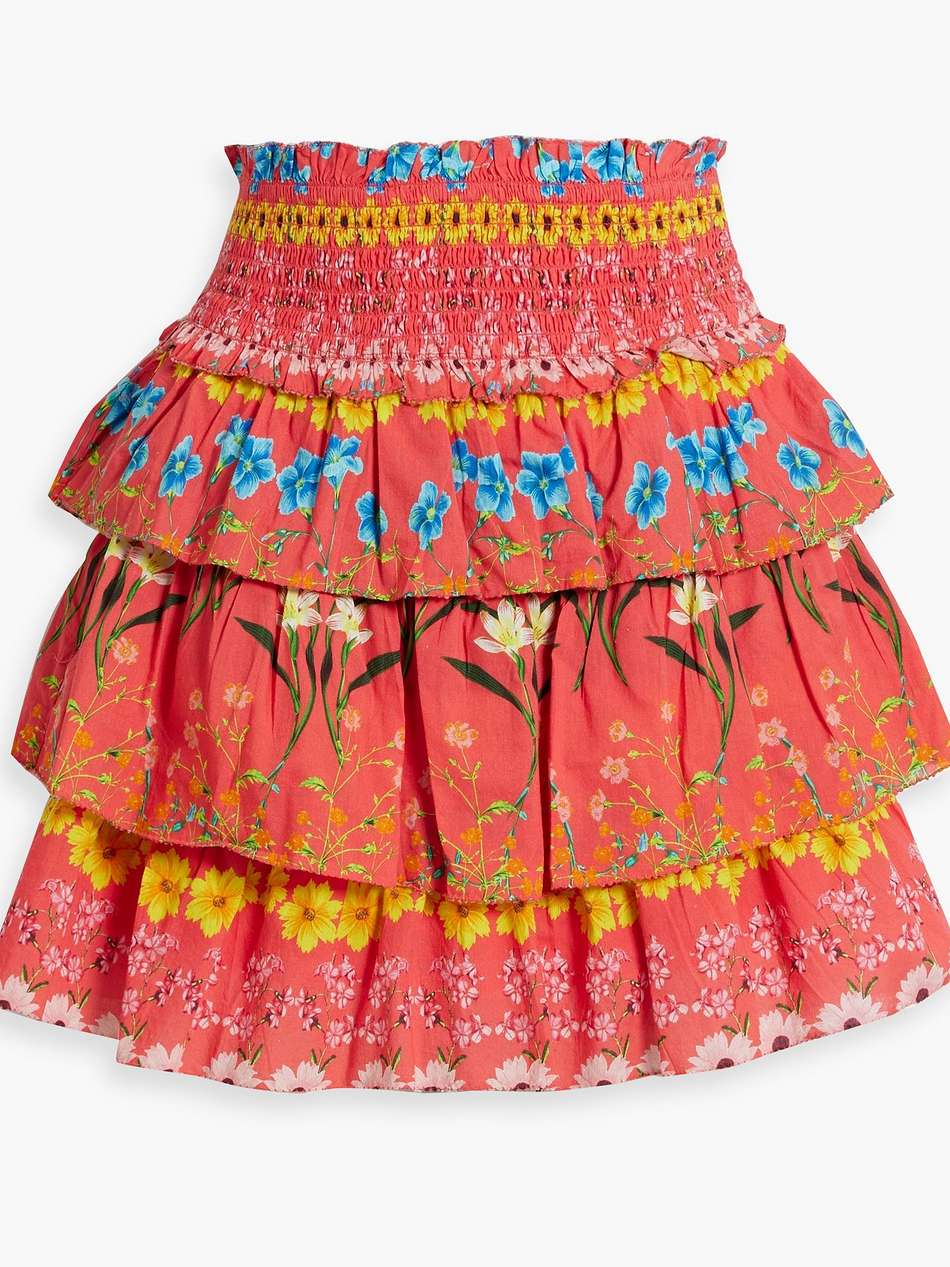 lindsey tiered floral-print cotton-voile mini skirt