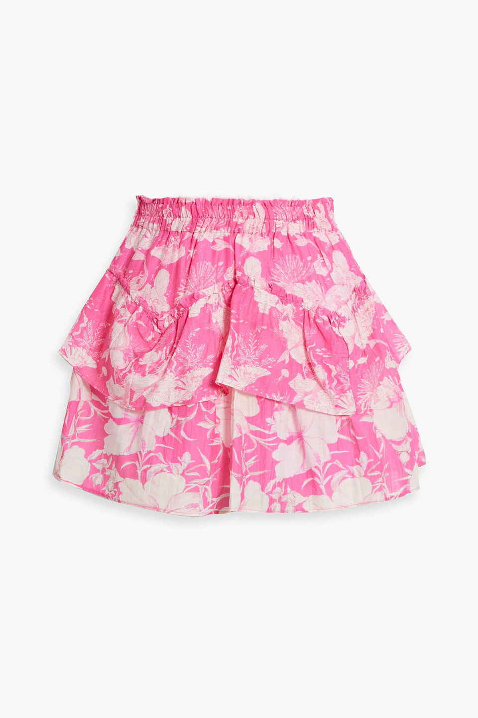 Loveshackfancy Abrielle Tiered Printed Cotton And Silk-blend Voile Mini Skirt In Pink