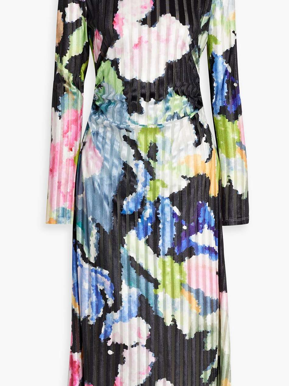 blackley ruched printed devoré-velvet midi dress