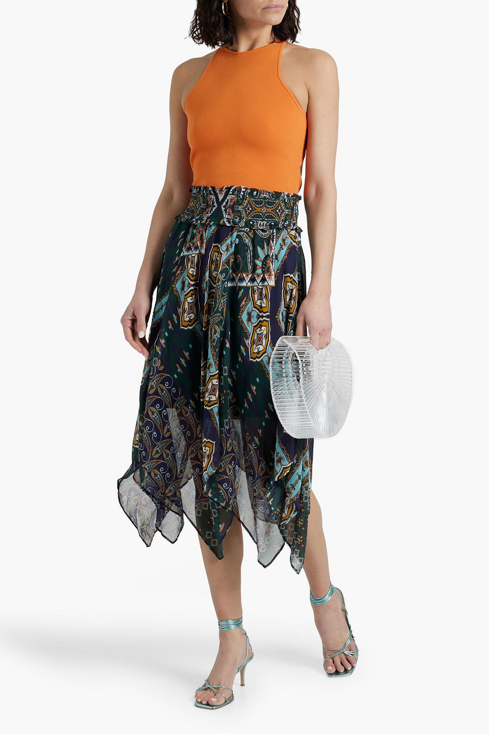 Shop Cara Cara Harvey Printed Silk-chiffon Midi Skirt In Waldgrün