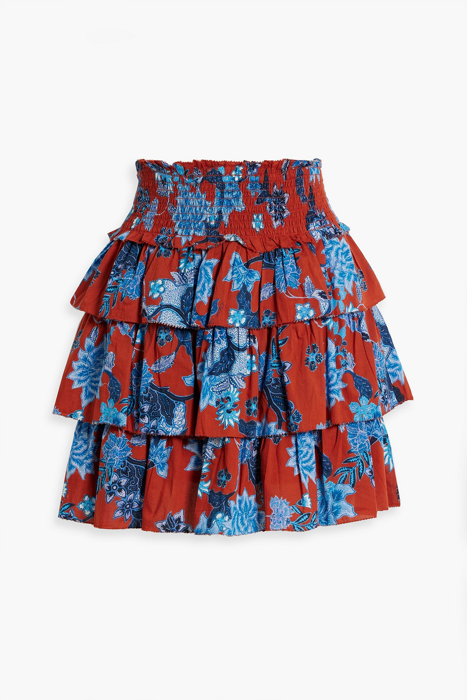 Lindsey tiered printed cotton-voile mini skirt