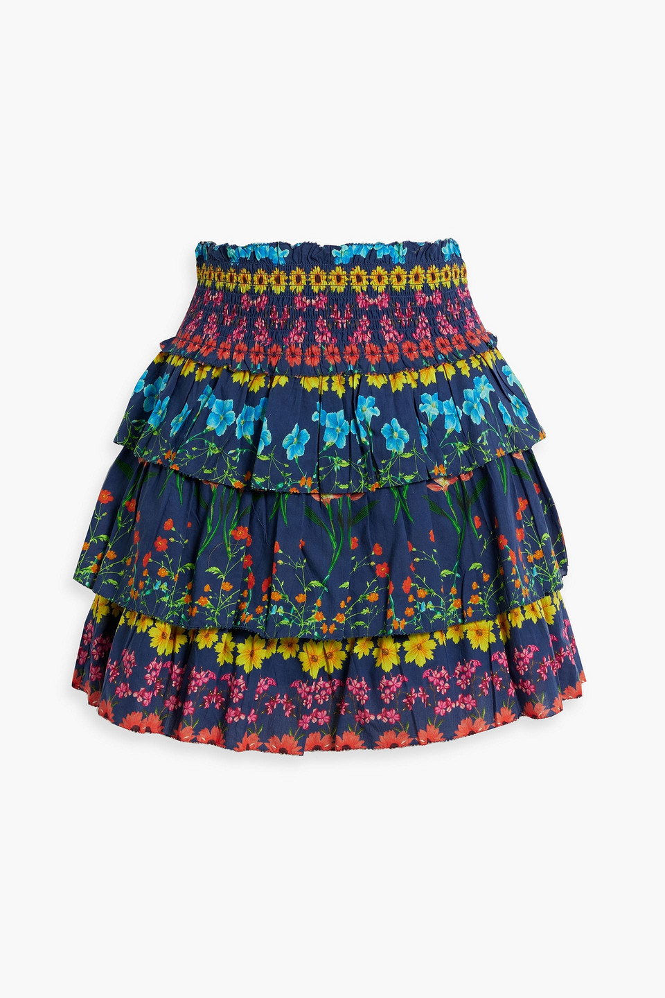 Cara Cara Lindsey Gestufter Minirock Aus Baumwoll-voile Mit Floralem Print In Marineblau