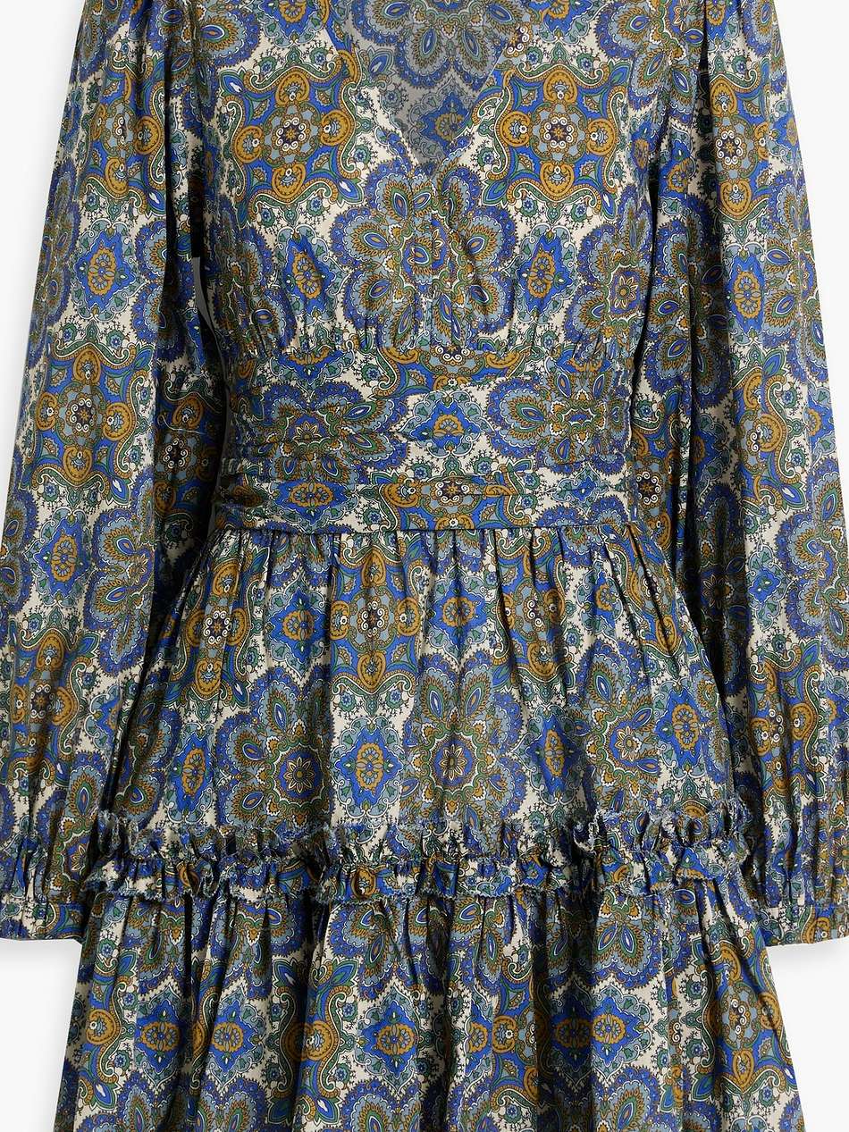 harper gathered printed cotton mini dress