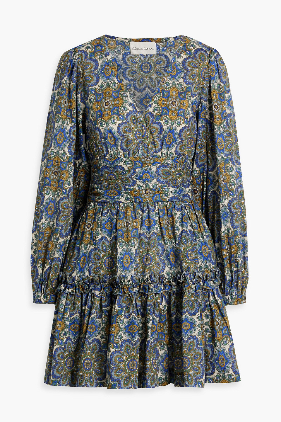 Cara Cara Harper Gathered Printed Cotton Mini Dress In Blue