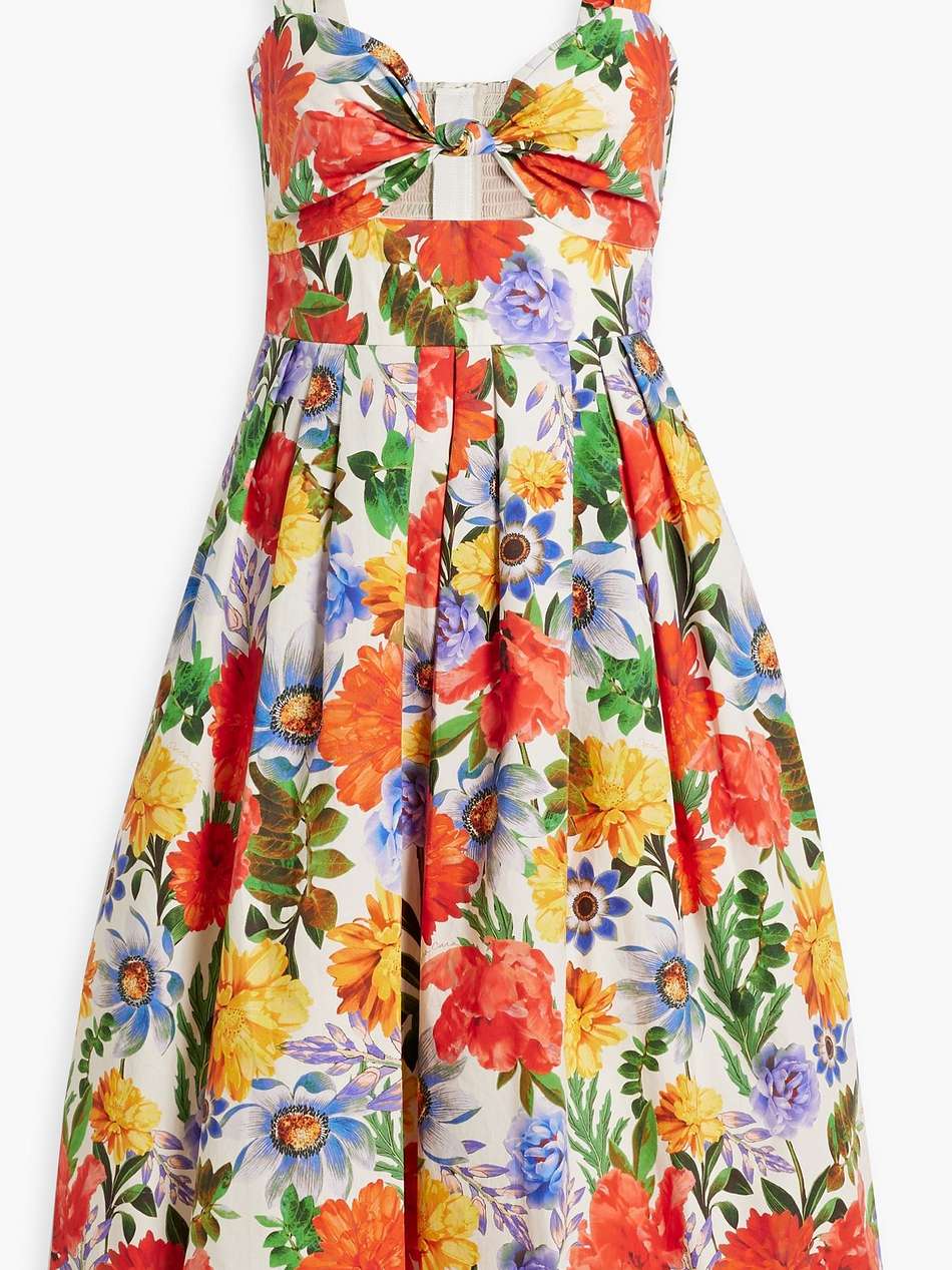 laurel pleated floral-print cotton-poplin dress