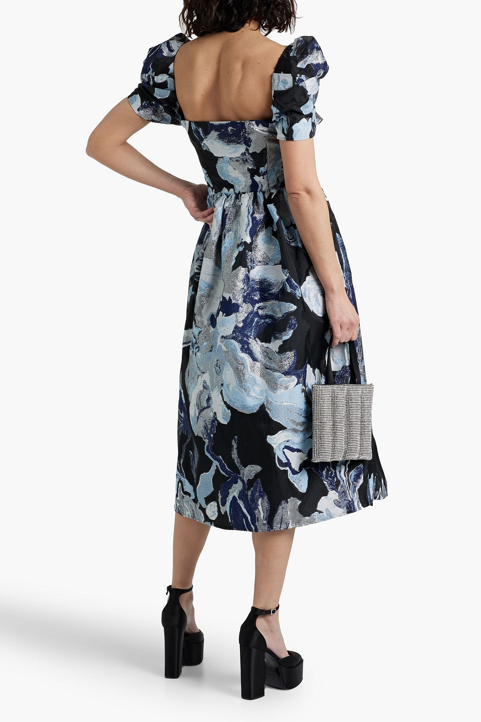 Shop Stine Goya Everleigh Twisted Metallic Jacquard Midi Dress In Sky Blue