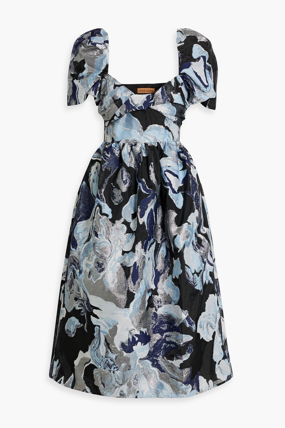 Shop Stine Goya Everleigh Twisted Metallic Jacquard Midi Dress In Sky Blue